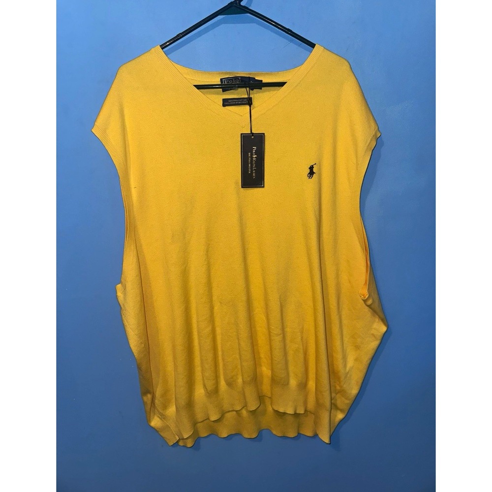 Polo by Ralph Lauren Yellow Pima Cotton V-Neck Pullover Sweater 5XB Tall
